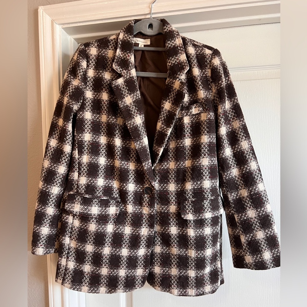 And The Why Plaid Blazer - Brown and white  - Size Medium